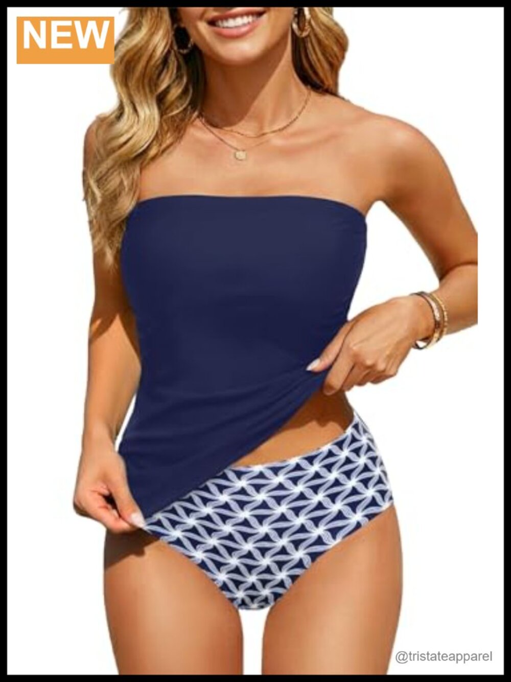 Two Piece Tankini Set Bandeau Swimwear Removable Straps